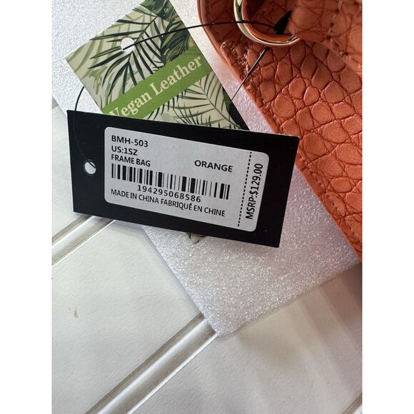 Badgley Mischka Orange Frame Bag Purse Gold Hardware Croc Vegan Leather NWT $129 - Picture 7 of 8